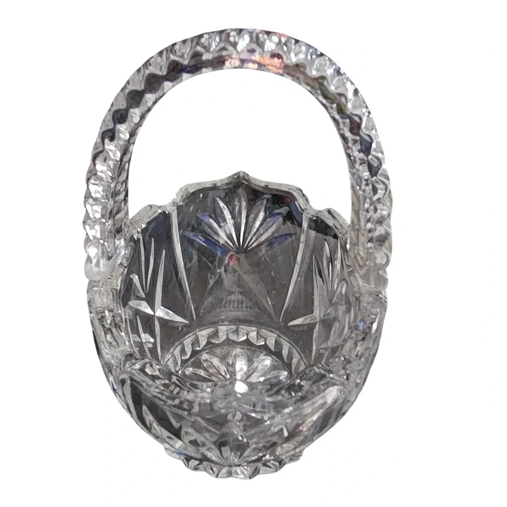 Anna Hutte Bleikristall 24% Lead Crystal Basket Hand Cut West Germany 4in